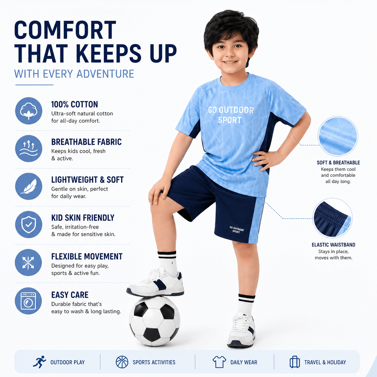 Boys OUTDOOR BLUE | Casual Cotton Co-Ord Set - Billyball.in