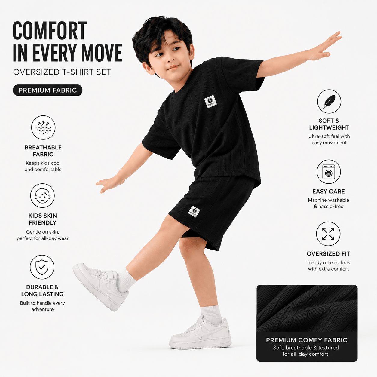 Kids BLACK | Co-Ord Set for Boys - Billyball.in