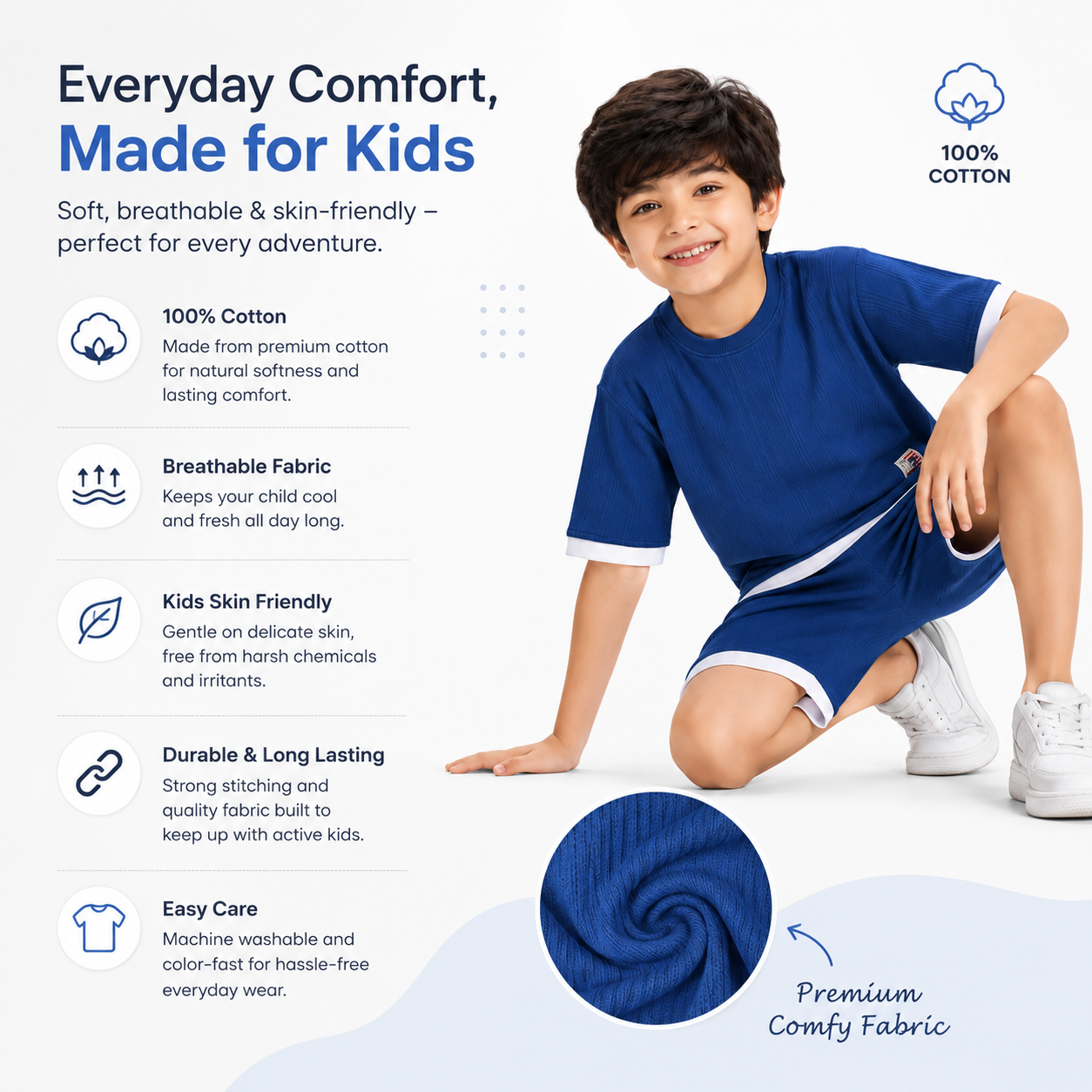 Boys BLUE | Co-ord Shorts Set 100% Cotton