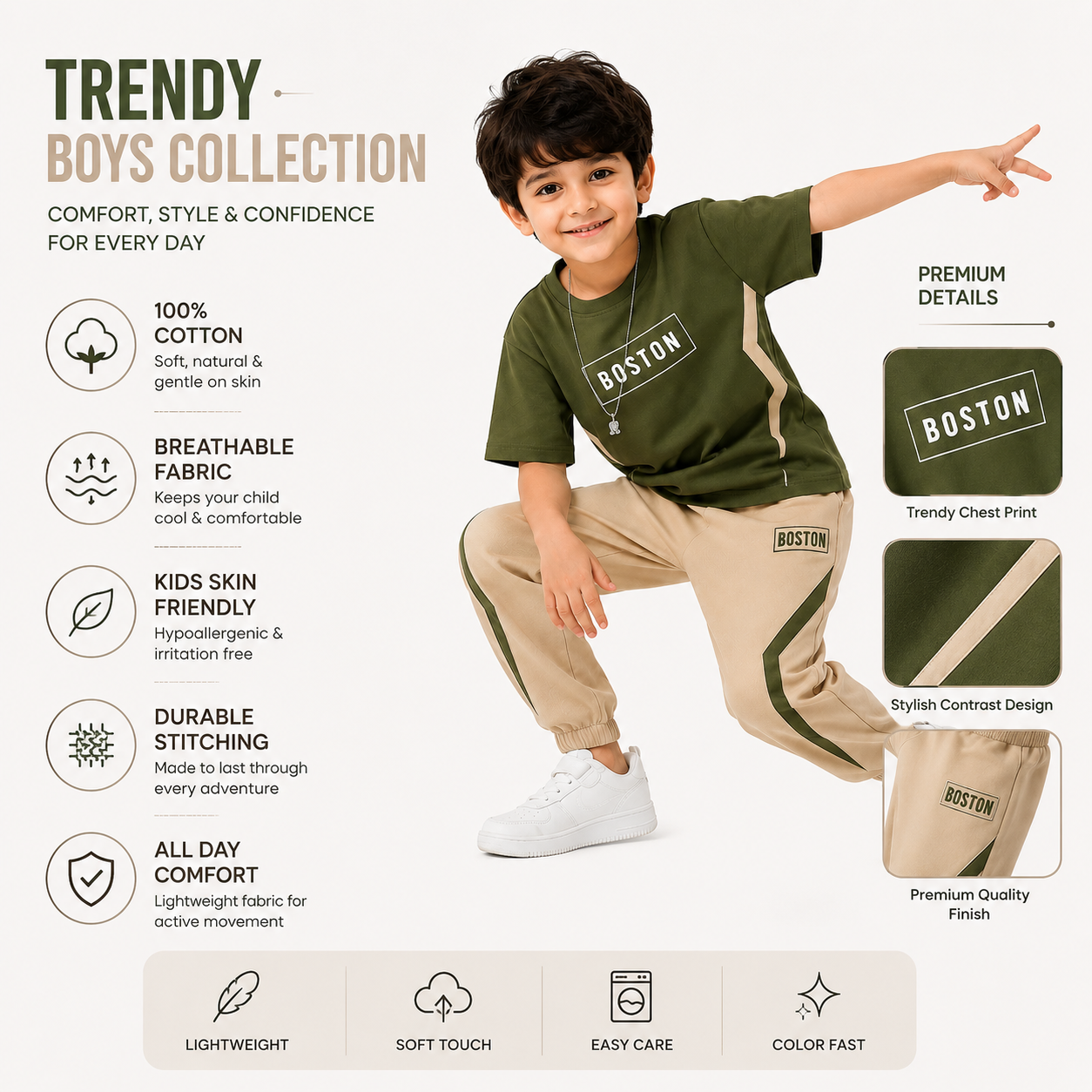 Boys BOSTON OLIVE | Premium Cotton Co-Ord Set (Copy)