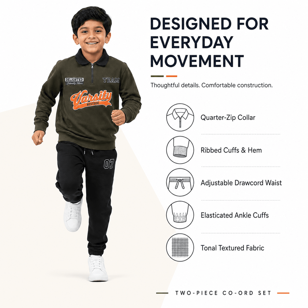Boys VARSITY Olive | Collerd Full Sleeve Top and Pant Set - Billyball.in