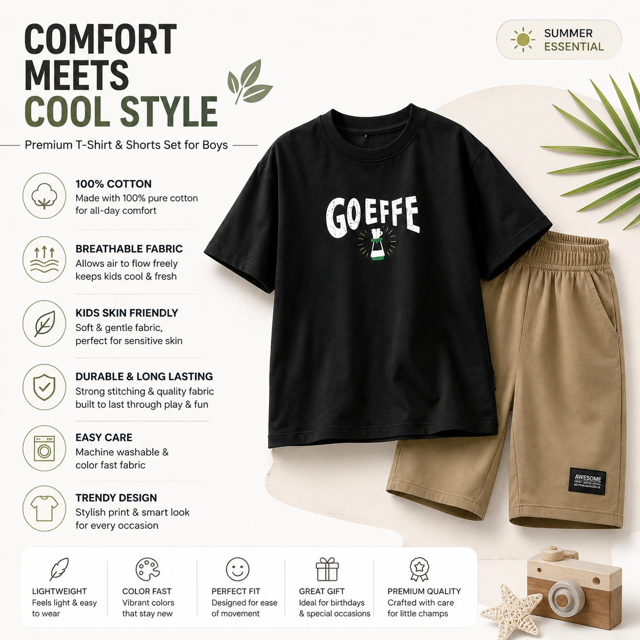 Boys GOEFFE | 100% Cotton Oversized T-Shirt & Shorts Co-Ord Set