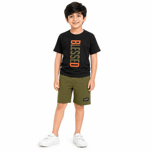 Boys BLESSED | 100% Cotton Oversized T-Shirt & Shorts Co-Ord Set