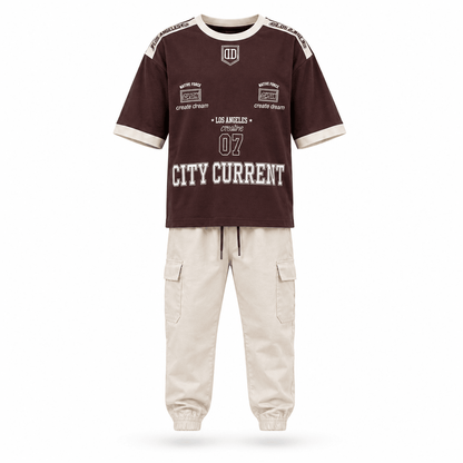 Boys CC BROWN | Over sized T and Pant Set - Billyball.in