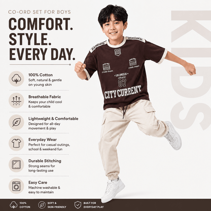 Boys CC BROWN | Over sized T and Pant Set - Billyball.in