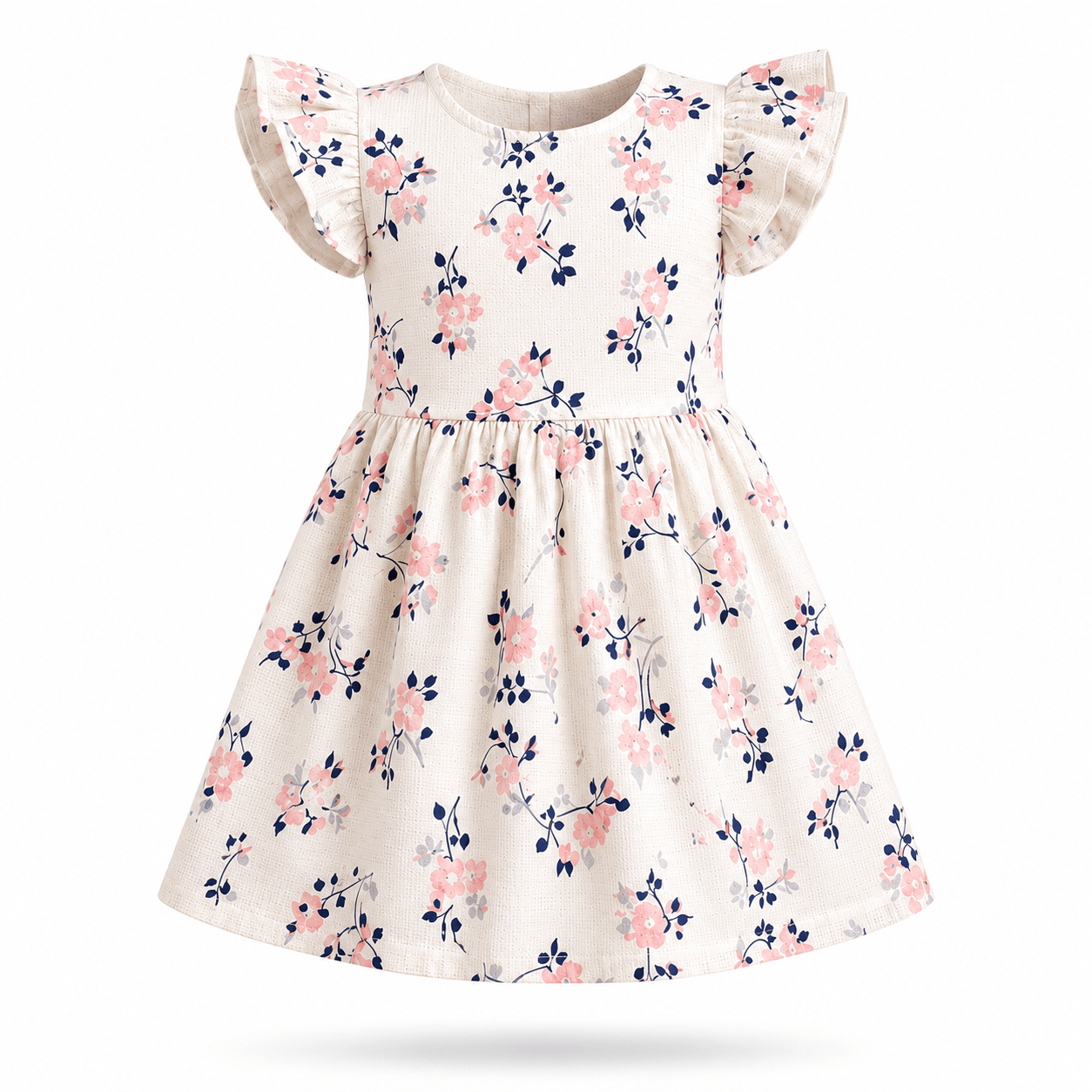 Girls GARDEN | White Floral Print Flutter Sleeve Dress - Billyball.in