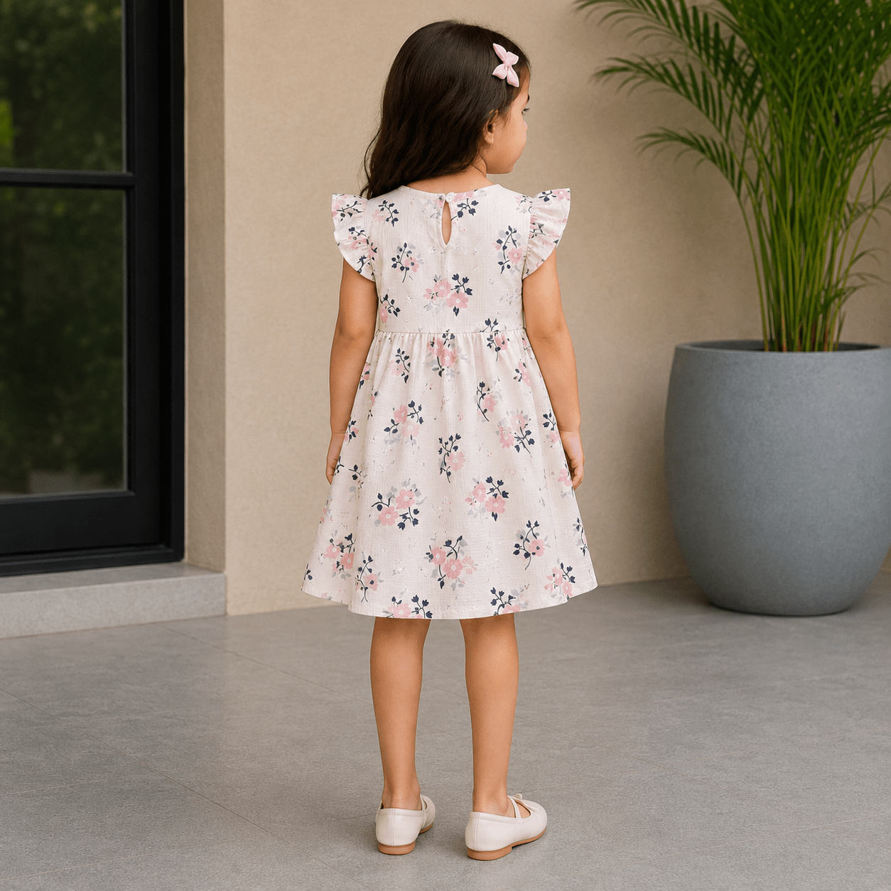 Girls GARDEN | White Floral Print Flutter Sleeve Dress - Billyball.in