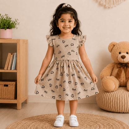 Girls KITTY | White Floral Print Flutter Sleeve Dress - Billyball.in