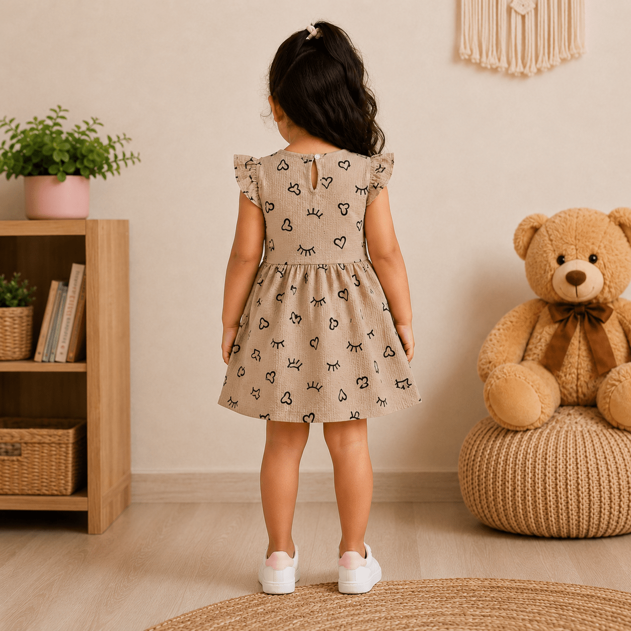 Girls KITTY | White Floral Print Flutter Sleeve Dress - Billyball.in