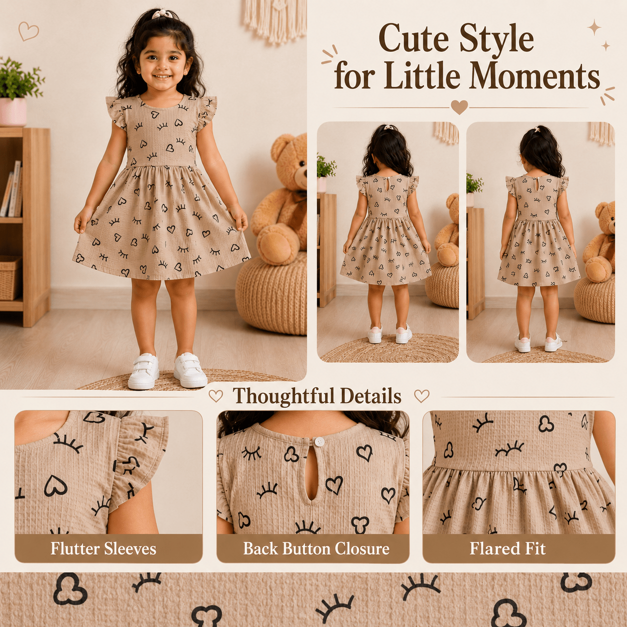 Girls KITTY | White Floral Print Flutter Sleeve Dress - Billyball.in
