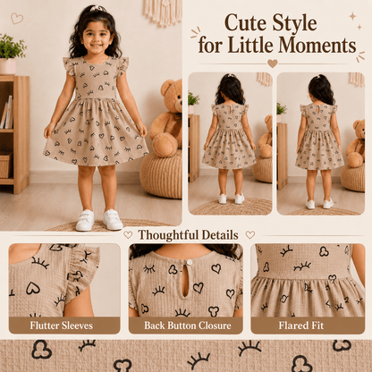 Girls KITTY | White Floral Print Flutter Sleeve Dress - Billyball.in
