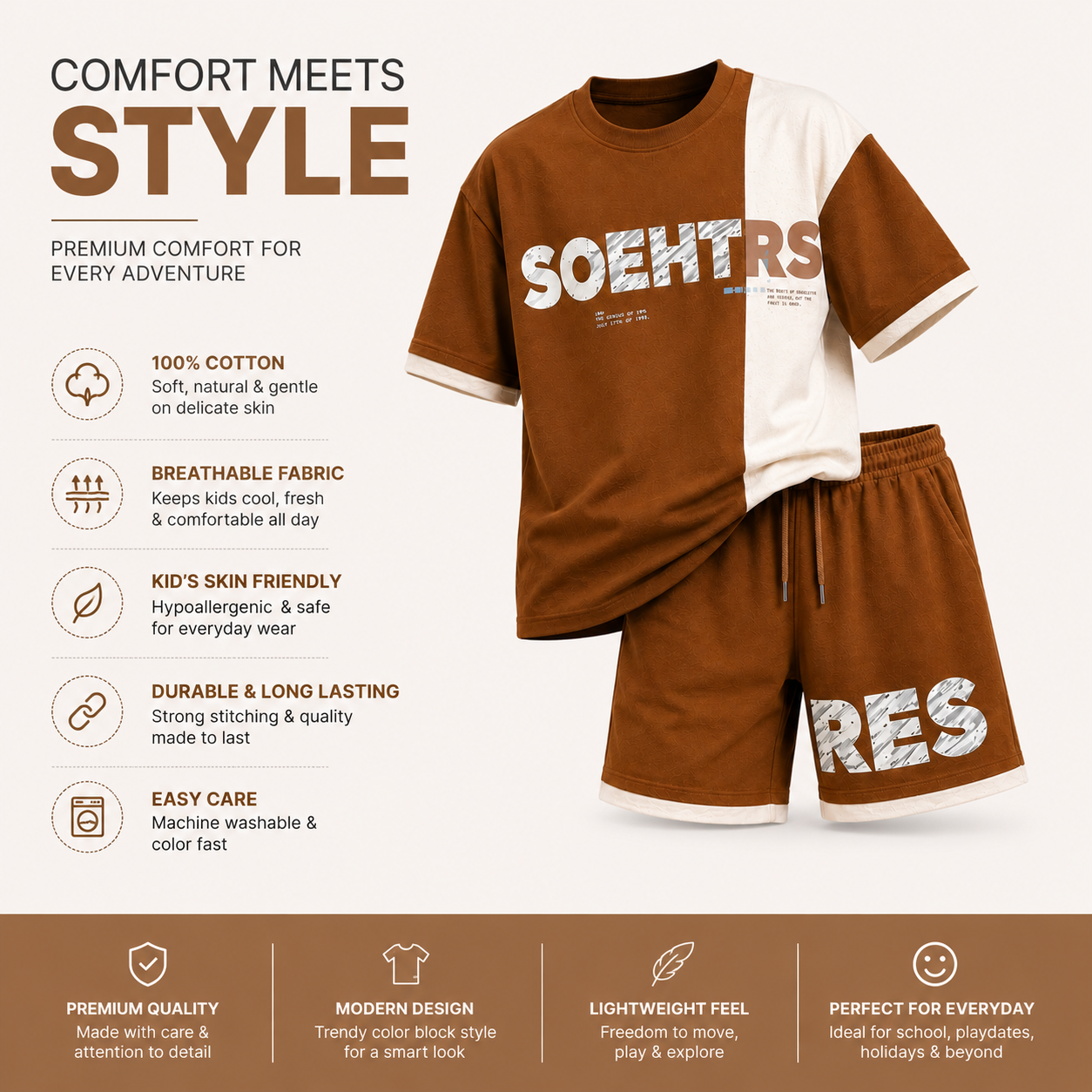 Boys HORES | 100% Cotton Graphic T-Shirt and Shorts Set