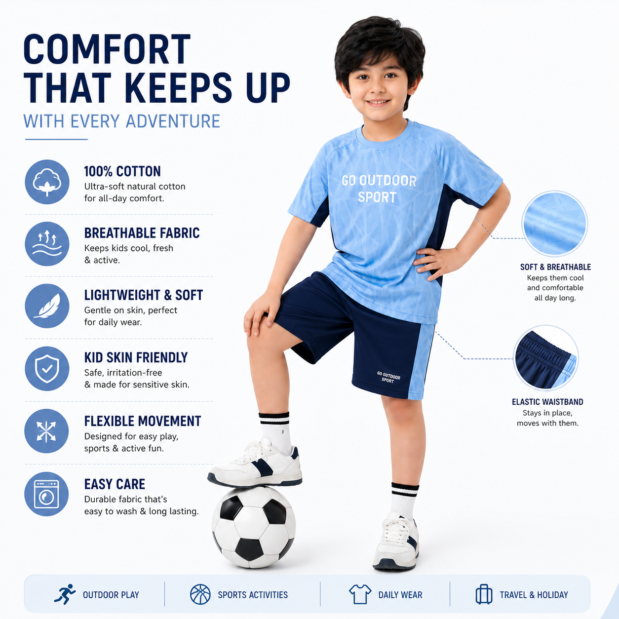 Boys OUTDOOR BLUE | Casual Cotton Co-Ord Set