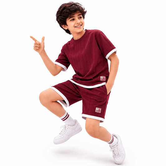 Boys MAROON | Cotton Matching Set - Billyball.in