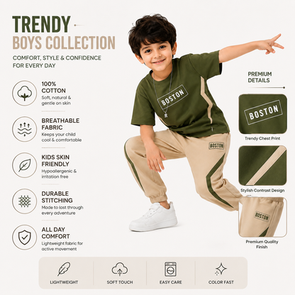 Boys BOSTON OLIVE | Premium Cotton Co-Ord Set (Copy)