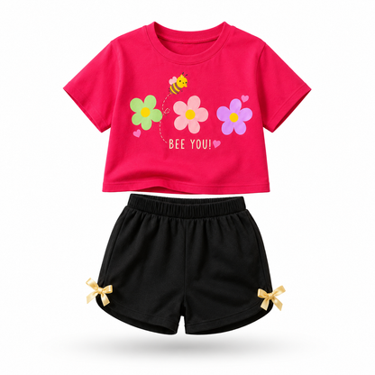 Girls PINK BEE | You Printed Crop Top & Shorts Co-Ord Set