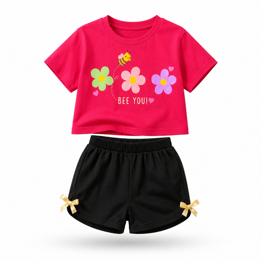 Girls PINK BEE | You Printed Crop Top & Shorts Co-Ord Set