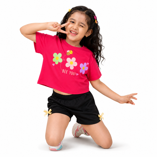 Girls PINK BEE | You Printed Crop Top & Shorts Co-Ord Set
