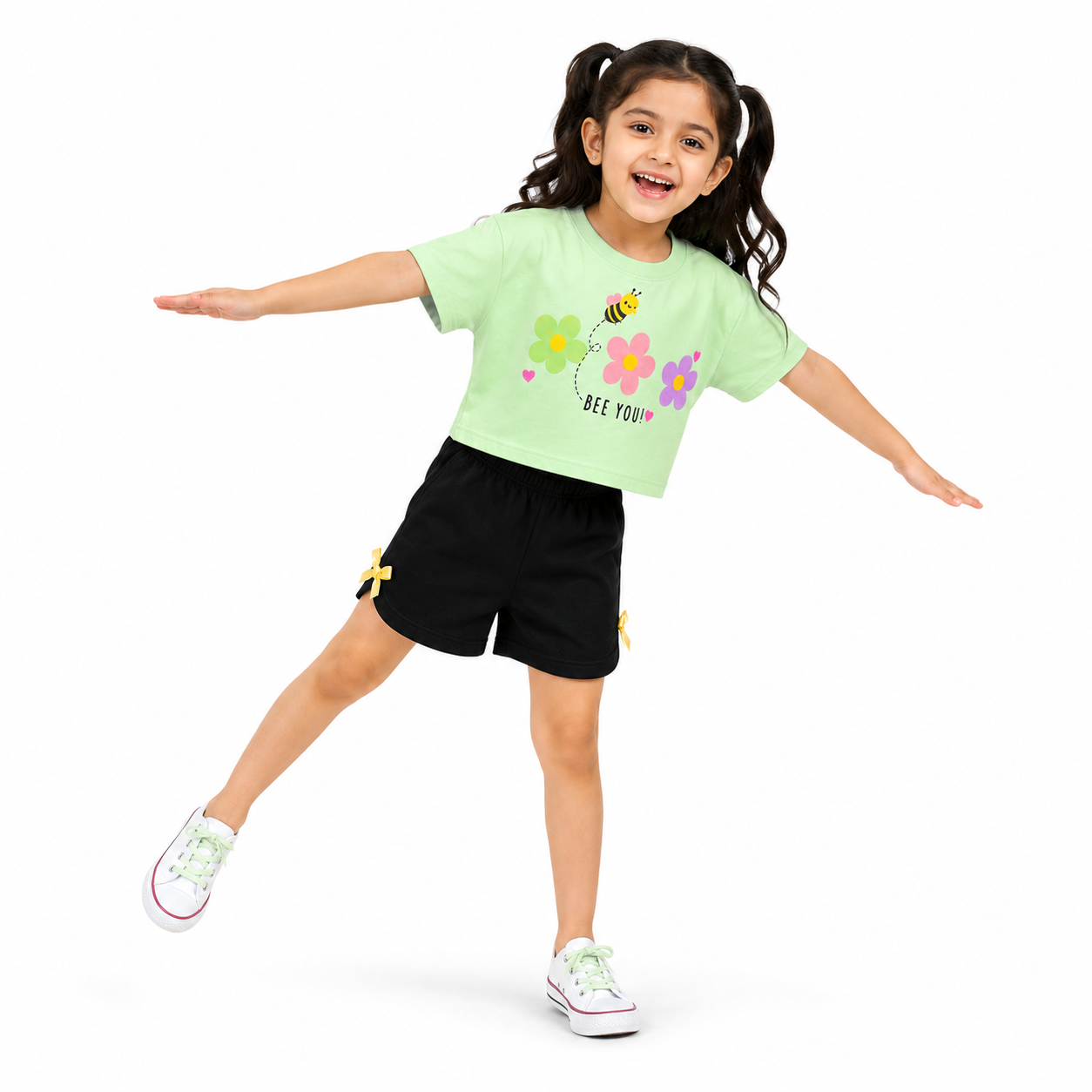 Girls GREEN BEE | Printed Crop Top & Shorts Co-Ord Set