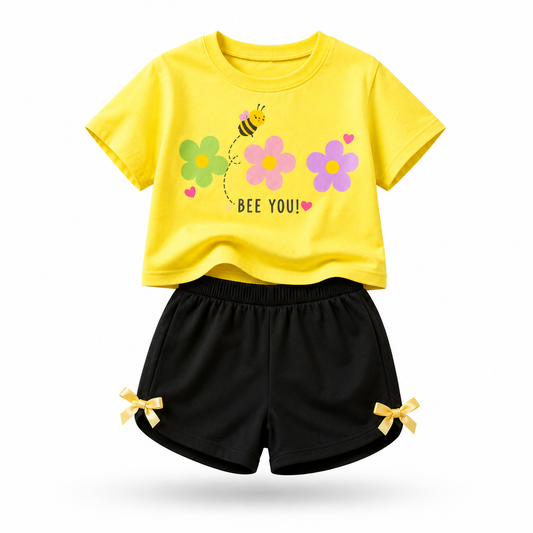 Girls YELLOW BEE | Printed Crop Top & Shorts Co-Ord Set