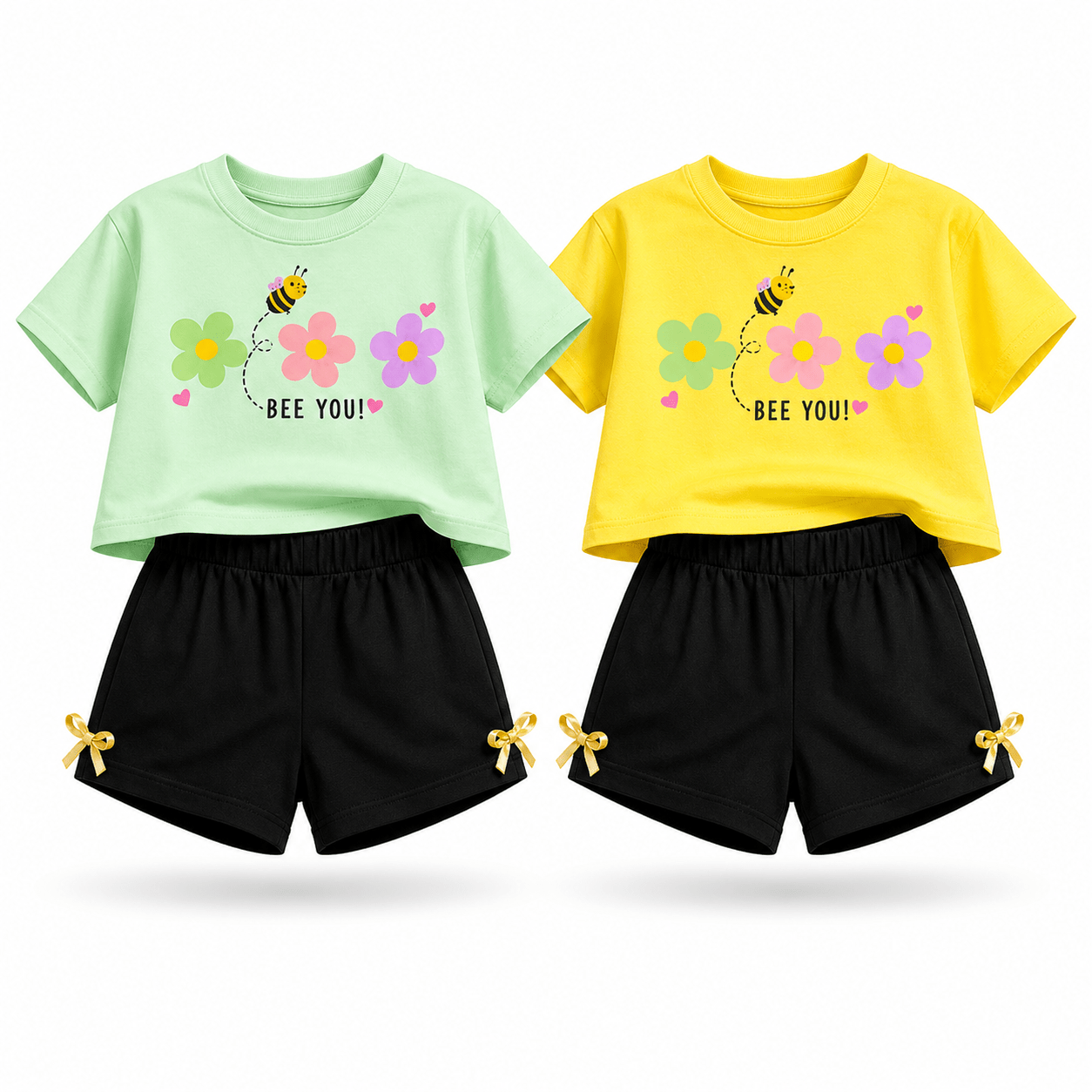 Girls BEEYOU | Crop Top & Shorts Co-Ord Set Combo Pack -2 - Billyball.in