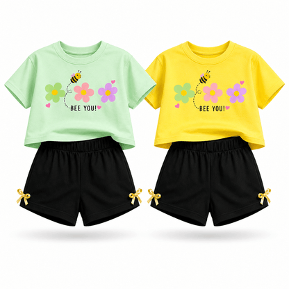 Girls BEEYOU | Crop Top & Shorts Co-Ord Set Combo Pack -2 - Billyball.in