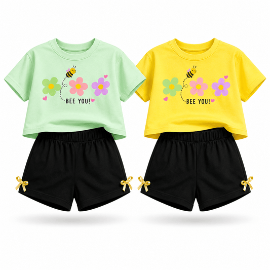 Girls BEEYOU | Crop Top & Shorts Co-Ord Set Combo Pack -2 - Billyball.in