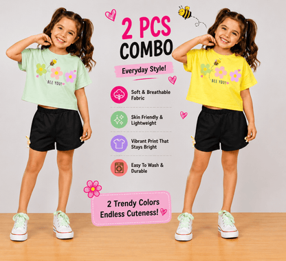Girls BEEYOU | Crop Top & Shorts Co-Ord Set Combo Pack -2 - Billyball.in