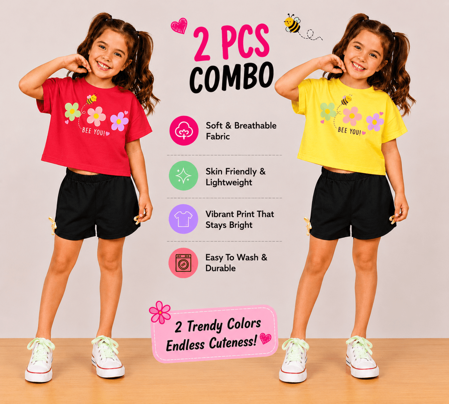Girls BEEYOU | Crop Top & Shorts Co-Ord Set Combo Pack -3 - Billyball.in
