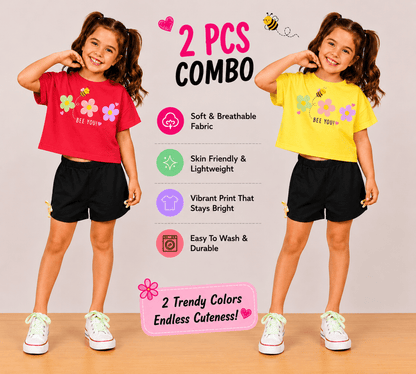 Girls BEEYOU | Crop Top & Shorts Co-Ord Set Combo Pack -3 - Billyball.in