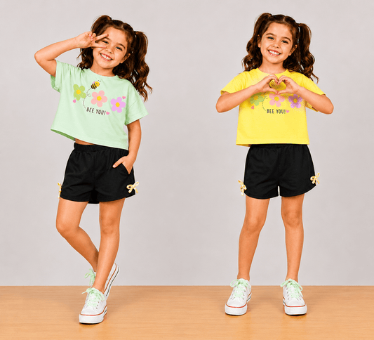 Girls BEEYOU | Crop Top & Shorts Co-Ord Set Combo Pack -2 - Billyball.in