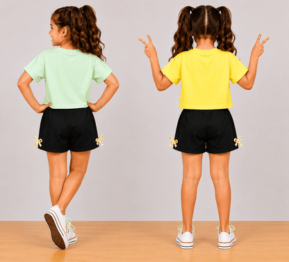 Girls BEEYOU | Crop Top & Shorts Co-Ord Set Combo Pack -2 - Billyball.in