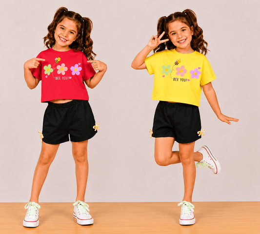 Girls BEEYOU | Crop Top & Shorts Co-Ord Set Combo Pack -3 - Billyball.in