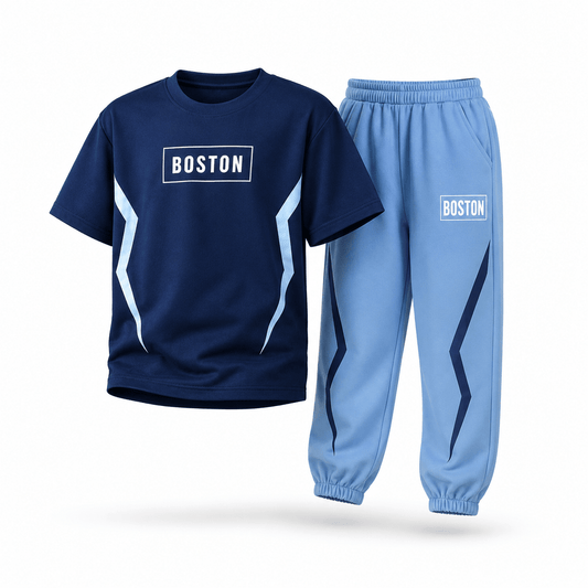 Boys BOSTON BLUE | Premium Cotton Co-Ord Set - Billyball.in