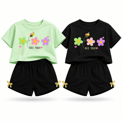 Girls BEEYOU | Crop Top & Shorts Co-Ord Set Combo Pack -1 - Billyball.in