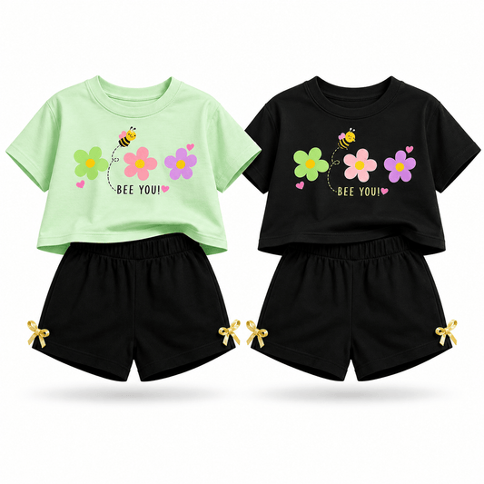 Girls BEEYOU | Crop Top & Shorts Co-Ord Set Combo Pack -1 - Billyball.in
