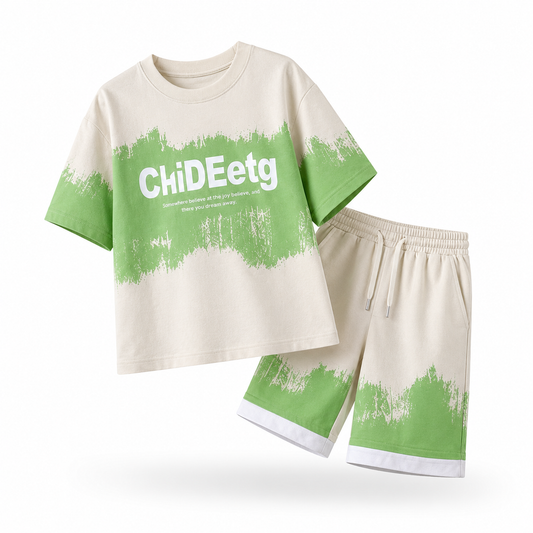 Billyball Green spray | Boys Oversized T-Shirt & Shorts Set