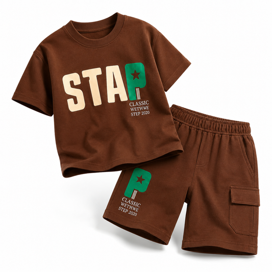 Boys STAR BROWN | 100% Cotton T-Shirt & Shorts Co-Ord Set