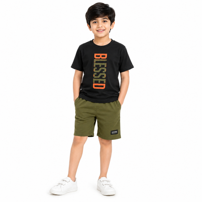Boys BLESSED | 100% Cotton Oversized T-Shirt & Shorts Co-Ord Set