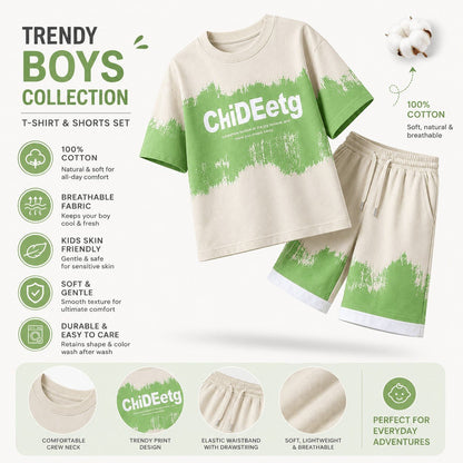 Billyball Green spray | Boys Oversized T-Shirt & Shorts Set - Billyball.in