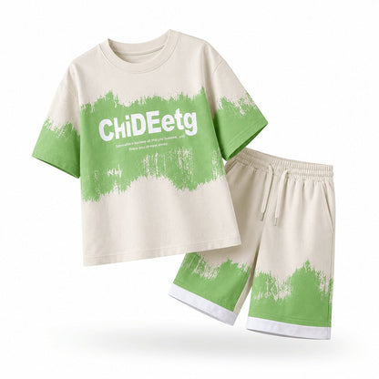 Billyball Green spray | Boys Oversized T-Shirt & Shorts Set - Billyball.in