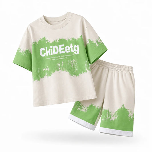 Billyball Green spray | Boys Oversized T-Shirt & Shorts Set