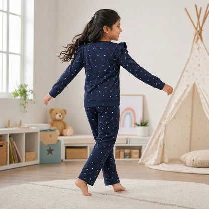 Girls NAVY LOVE | Heart Print Top & Pant Set - Billyball.in