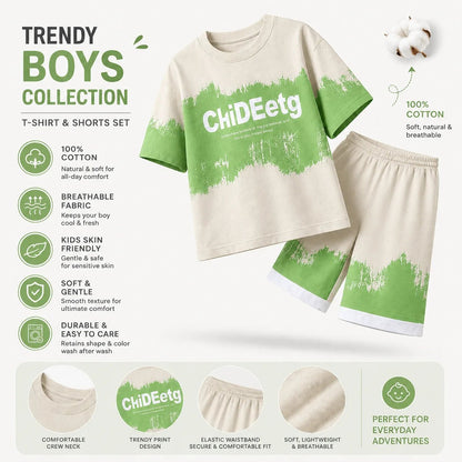Billyball Green spray | Boys Oversized T-Shirt & Shorts Set - Billyball.in