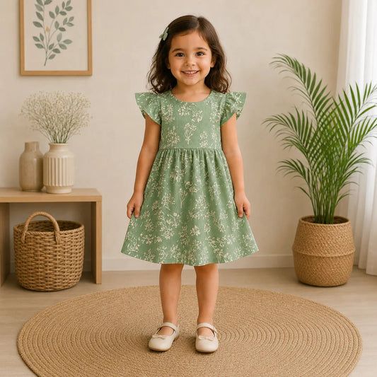 Girls TREE | White Floral Print Flutter Sleeve Dress - Billyball.in