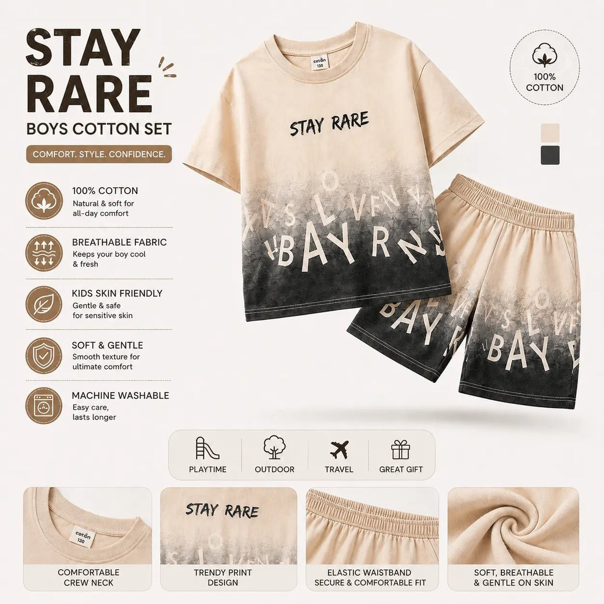 Boys Stay Rare | Printed T-Shirt & Shorts Set - Billyball.in