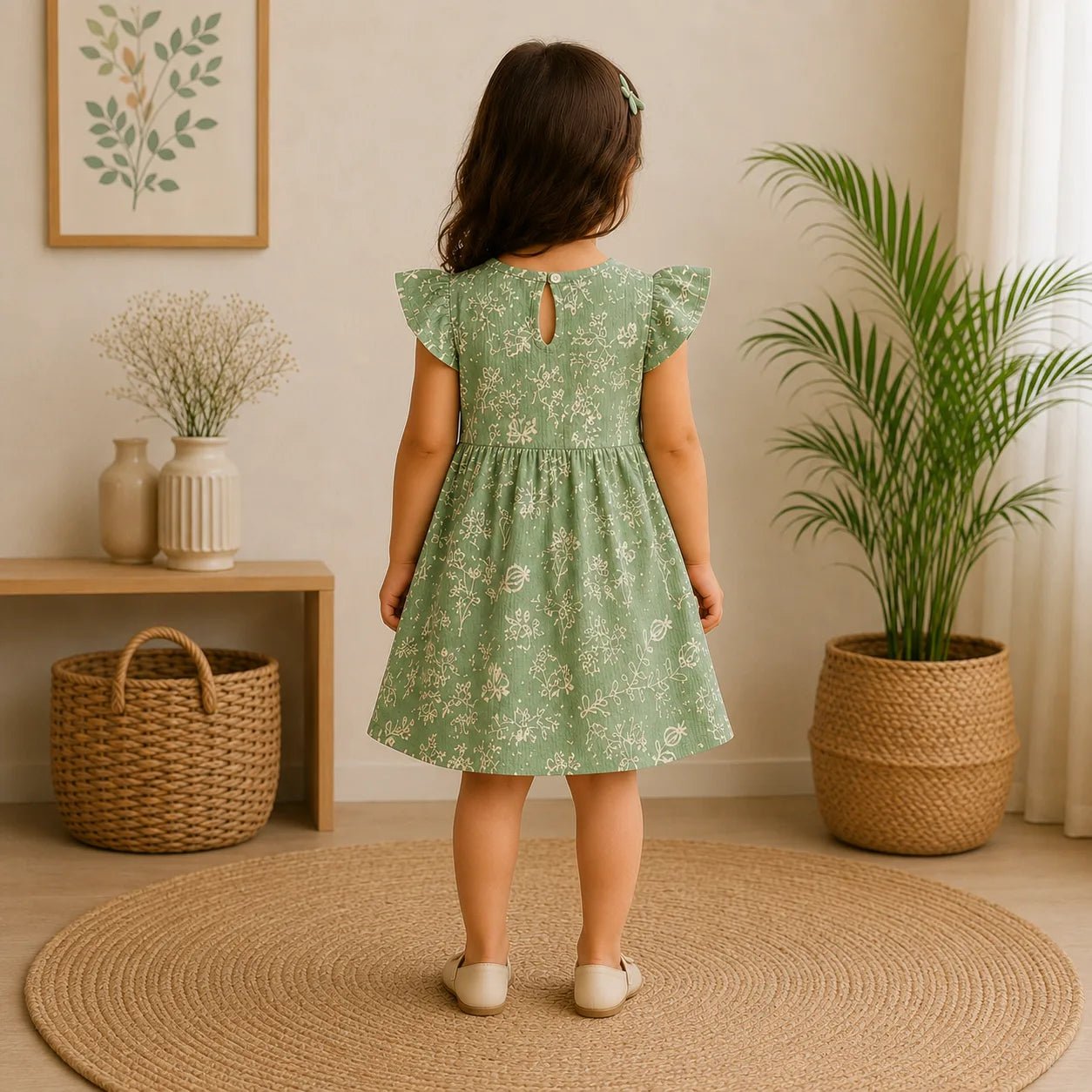 Girls TREE | White Floral Print Flutter Sleeve Dress - Billyball.in